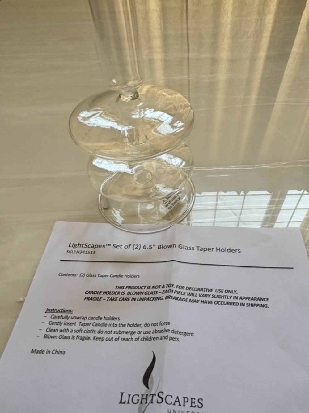 Clear Blown Glass Taper Candle Holders - Set of 2